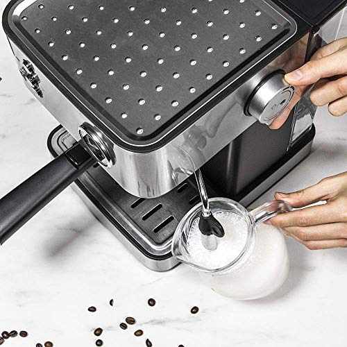 Cecotec Cafetera Express Power Espresso 20 Matic Professionale. 850 W, 20 Bares, Manómetro, Depósito de 1,5L, Brazo Doble Salida, Vaporizador, Superficie Calientatazas, Acabados en Acero Inoxidable