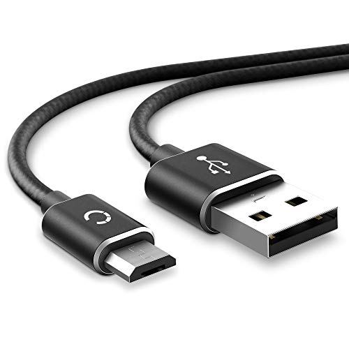 CELLONIC® Cable de Datos USB 1m Compatible con Sony Dualshock 4 / PS VR Aim Controller Cable Carga Micro USB a USB A 2.0 2.4A Nylon Negro/Plateado