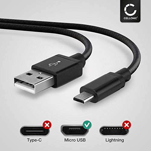 CELLONIC® Cable de Datos USB 1m Compatible con Sony Dualshock 4 / PS VR Aim Controller Cable Carga Micro USB a USB A 2.0 2A Nylon Negro