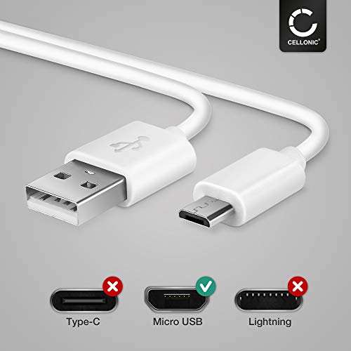 CELLONIC® Cable de Datos USB 1m Compatible con Sony Dualshock 4 / PS VR Aim Controller Cable Carga Micro USB a USB A 2.0 2A PVC Blanco
