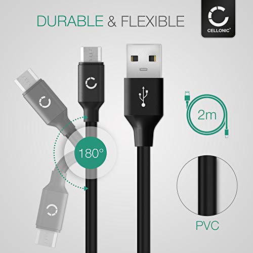 CELLONIC® Cable de Datos USB 2m Compatible con Sony Dualshock 4 / PS VR Aim Controller Cable Carga Micro USB a USB A 2.0 2A PVC Negro