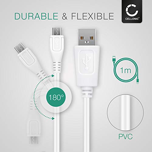 CELLONIC® Cable USB Datos 1m Compatible con bq Aquaris V, V Plus, U2, U2 Lite, X5, X5 Plus, Cyanogen, E5 HD, FHD, E6, E4.5, A4.5 Cable de Carga Micro USB a USB A 2.0 1A Blanco conexión USB PVC