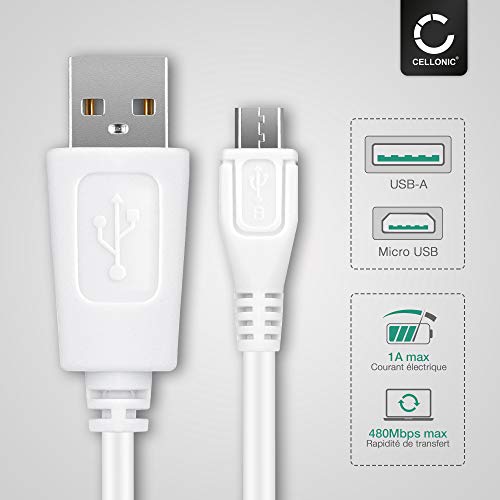 CELLONIC® Cable USB Datos 1m Compatible con bq Aquaris V, V Plus, U2, U2 Lite, X5, X5 Plus, Cyanogen, E5 HD, FHD, E6, E4.5, A4.5 Cable de Carga Micro USB a USB A 2.0 1A Blanco conexión USB PVC