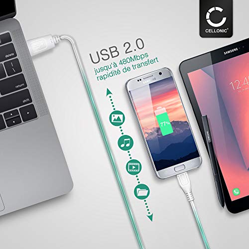 CELLONIC® Cable USB Datos 1m Compatible con bq Aquaris V, V Plus, U2, U2 Lite, X5, X5 Plus, Cyanogen, E5 HD, FHD, E6, E4.5, A4.5 Cable de Carga Micro USB a USB A 2.0 1A Blanco conexión USB PVC