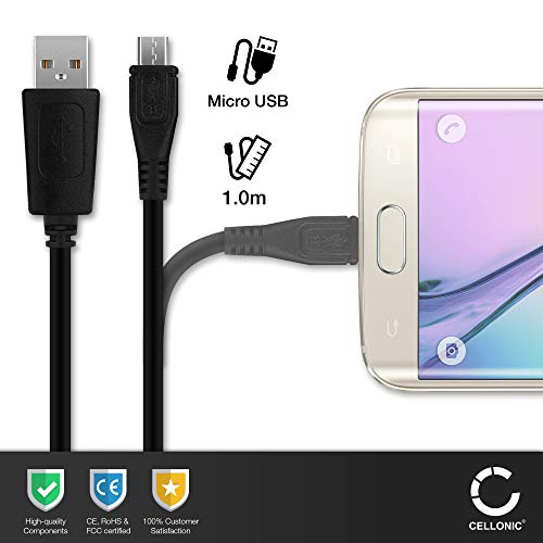 CELLONIC® Cable USB datos 1m compatible con móviles bq Aquaris V, V Plus, U2, U2 Lite, X5, X5 Plus, X5 Cyanogen, E5 HD, E5 FHD, E6, E4.5, A4.5, U, U Plus Cable Carga Micro USB a USB A 2.0 1A negro PVC