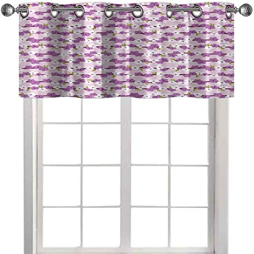 Cenefa de cocina horizontal con flores de cerezo floreciente Sakura Tree Pattern 42 pulgadas de ancho x 18 pulgadas de largo cortinas valencia para ventanas lila, blanco y verde