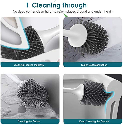 Cepillo para Inodoros,Cepillo y soporte para inodoro de silicona,uego de portaescobillas para inodoro para baño, kit de cepillo de limpieza para inodoro de silicona con cepillo de cerdas suaves (A)