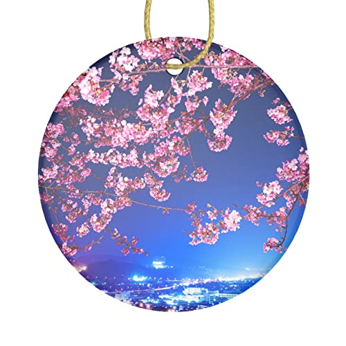 Ceramic Ornaments For Crafts Mimura Japan Sakura Cherry Highway City Beautiful Christmas Ornaments Circle Bauble Hanging Ceramic Ornaments For Crafts Two-Sided Painted For Holiday Friends