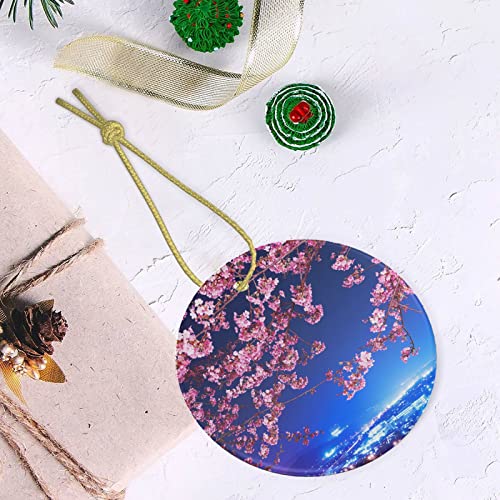 Ceramic Ornaments For Crafts Mimura Japan Sakura Cherry Highway City Beautiful Christmas Ornaments Circle Bauble Hanging Ceramic Ornaments For Crafts Two-Sided Painted For Holiday Friends
