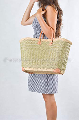 Cesteria Aparici - Capazo esparto fino natural con cierre, asa cuero. Color natural beige. Largo: 50 cm - Ancho: 25cm - Alto: 25cm. Pueden variar en 2 o 3cm