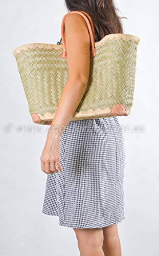 Cesteria Aparici - Capazo esparto fino natural con cierre, asa cuero. Color natural beige. Largo: 50 cm - Ancho: 25cm - Alto: 25cm. Pueden variar en 2 o 3cm