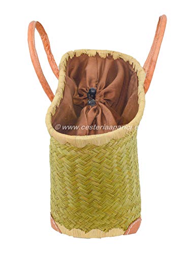 Cesteria Aparici - Capazo esparto fino natural con cierre, asa cuero. Color natural beige. Largo: 50 cm - Ancho: 25cm - Alto: 25cm. Pueden variar en 2 o 3cm