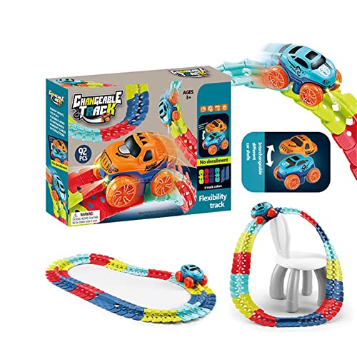 Changeable Track with LED Light-Up Race Car Flexible Assembled Track Birthday Gift for Kids Boys Girls