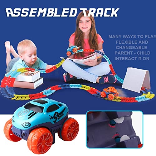 Changeable Track with Led Light-Up Race Car Sidebar, Flexible Assembled Track Building Toys, Assembled Track Birthday Gift for Kids Age 3 Up Boys Girls. (138PCS)