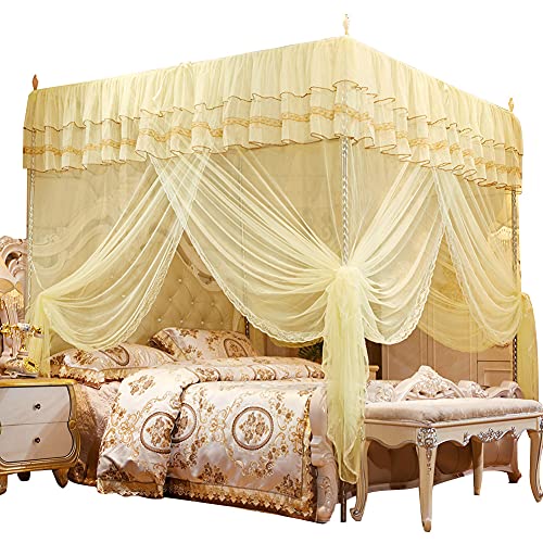 Changor Red Three Side Apertings Mosquito Net, Amarillo Insecto Pájaro Neto Material Poliéster Princesa Estilo Diseño de Encaje con Poliéster