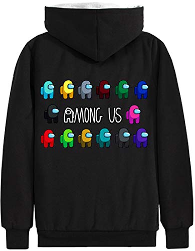 Chaos World Among us Niños Sudadera con Cremallera cálido de Lana Jovenes Entre Nosotros(160,Negro Logo)
