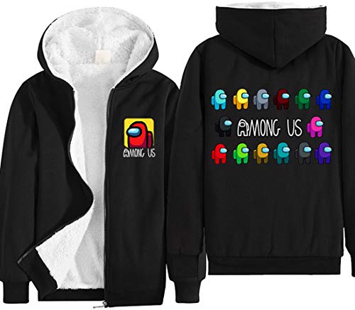 Chaos World Among us Niños Sudadera con Cremallera cálido de Lana Jovenes Entre Nosotros(160,Negro Logo)