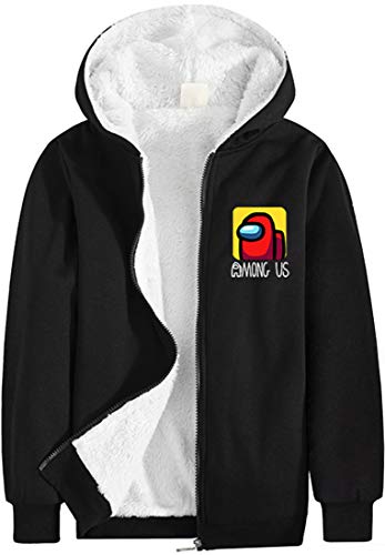 Chaos World Among us Niños Sudadera con Cremallera cálido de Lana Jovenes Entre Nosotros(160,Negro Logo)