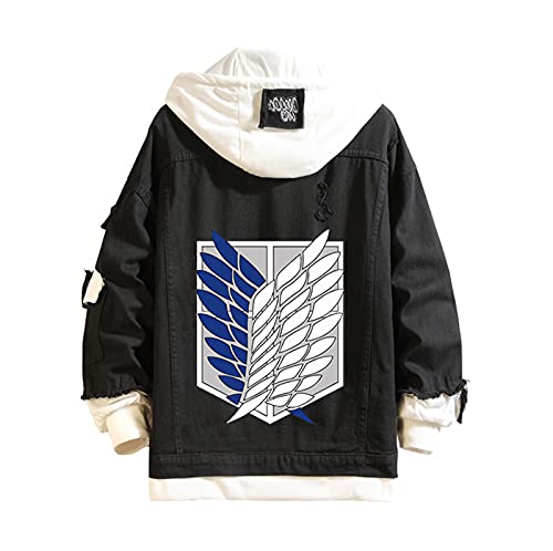 Chaqueta vaquera con capucha Attack On Titan Anime Shingeki No Kyojin Scout Regiment Wings of Freedom Cosplay Sweatshiets Hombres Mujeres Moda Casual Denim Jacket