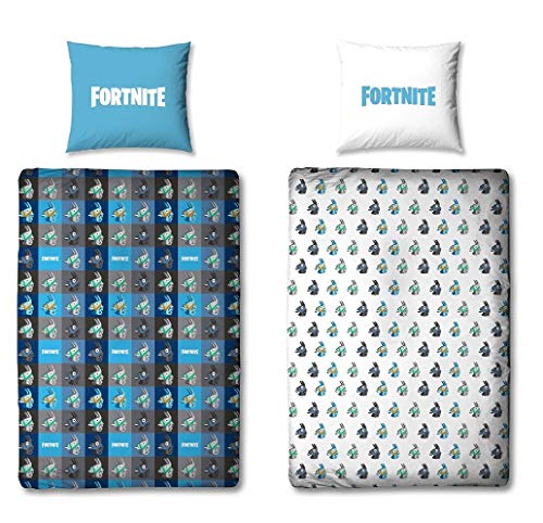 Character World Fortnite - Juego de ropa de cama (135 x 200 cm + 80 x 80 cm, 2 piezas, para adolescentes y jóvenes, 100% algodón)