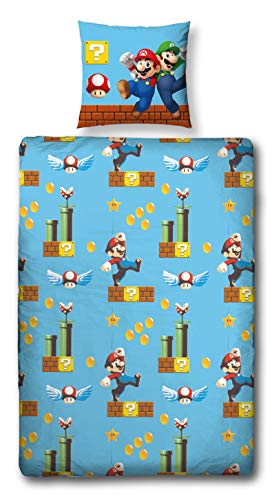 Character World Juego de cama reversible Super Mario, 135 x 200 cm, 80 x 80 cm, 100% algodón