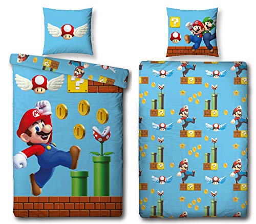 Character World Juego de cama reversible Super Mario, 135 x 200 cm, 80 x 80 cm, 100% algodón