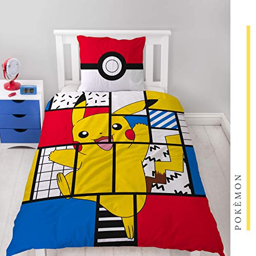Character World Juego de ropa de cama de Pokémon de 135 x 200 cm y 80 x 80 cm, tamaño alemán, 100 % algodón, 2 piezas para adolescentes