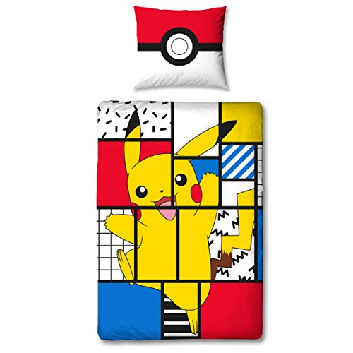 Character World Juego de ropa de cama de Pokémon de 135 x 200 cm y 80 x 80 cm, tamaño alemán, 100 % algodón, 2 piezas para adolescentes