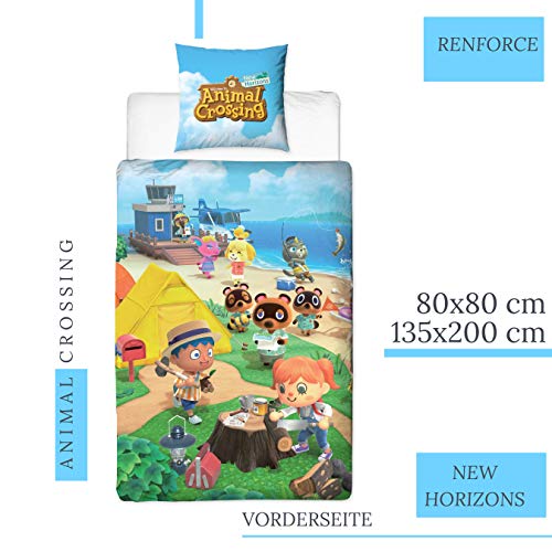 Character World Ropa de cama Animal Crossing 135 x 200 + 80 x 80 tamaño alemán · Nintendo New Horizons · 100% algodón · 2 piezas adolescentes ropa de cama infantil