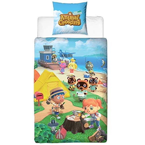 Character World Ropa de cama Animal Crossing 135 x 200 + 80 x 80 tamaño alemán · Nintendo New Horizons · 100% algodón · 2 piezas adolescentes ropa de cama infantil