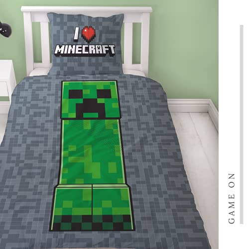 Character World Ropa de cama Minecraft 135 x 200 cm + 80 x 80 cm · 2 piezas para adolescentes · Minecraft Creeper · 100% algodón · Tamaño alemán