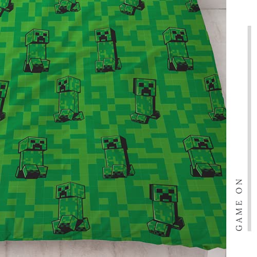 Character World Ropa de cama Minecraft 135 x 200 cm + 80 x 80 cm · 2 piezas para adolescentes · Minecraft Creeper · 100% algodón · Tamaño alemán