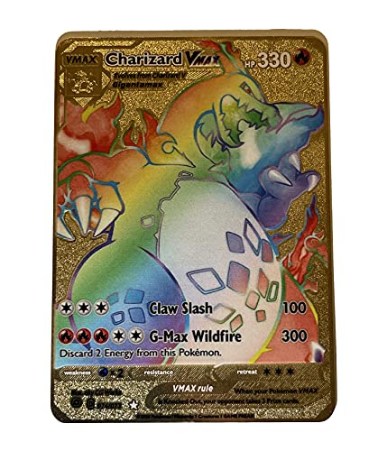 Charizard VMAX Tarjeta Pokémon - Tarjeta de coleccionista brillante Rainbow Gold - Suministro limitado