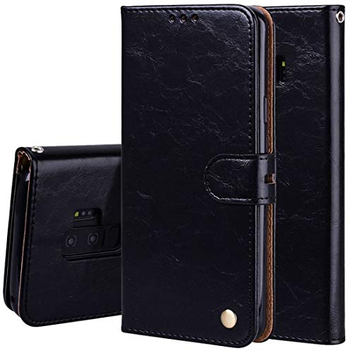 CHEJHUA -Para el Caso de Cuero Galaxy S9 Suma Cera de petróleo Textura Horizontal Twitch con el sostenedor y Ranuras for Tarjetas y Monedero (Negro) Hecho (Color : Black)