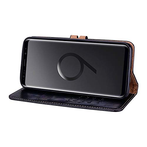 CHEJHUA -Para el Caso de Cuero Galaxy S9 Suma Cera de petróleo Textura Horizontal Twitch con el sostenedor y Ranuras for Tarjetas y Monedero (Negro) Hecho (Color : Black)