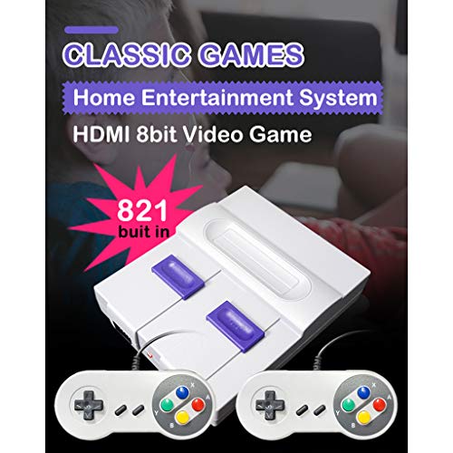 chenpaif Classic Mini Consola de Juegos Retro, Super Mini NES Retro Classic Consola de Videojuegos Reproductor de Juegos de TV Juegos 821 Integrados con gamepads Dobles