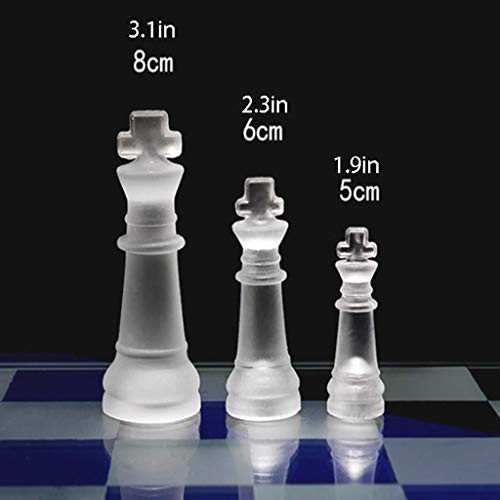 Chess Board Game Chess Set Fine Glass Chess Game Set Solid Glass Chess Pieces and Crystal Mirror Chess Board for Youth Adults