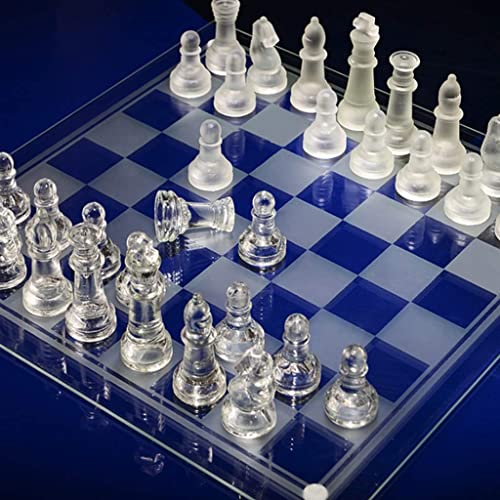 Chess Board Game Chess Set Fine Glass Chess Game Set Solid Glass Chess Pieces and Crystal Mirror Chess Board for Youth Adults