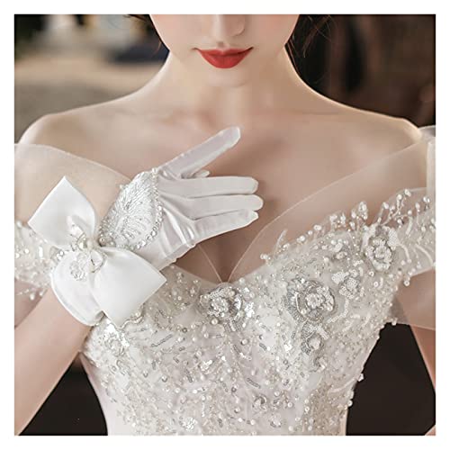 CHHNGPON Guantes de Novia Guantes Nupciales Bowknot Perla Guantes de satén con Cuentas Wowen Guantes de Boda Wowen para Novia Gants de Femmes Vestido con Guantes (Color : 1)
