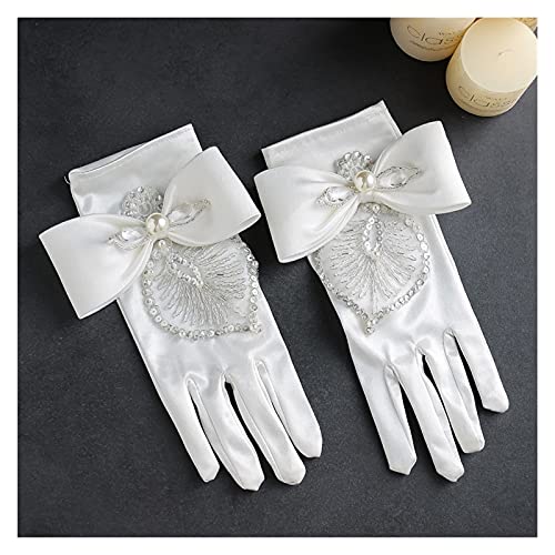 CHHNGPON Guantes de Novia Guantes Nupciales Bowknot Perla Guantes de satén con Cuentas Wowen Guantes de Boda Wowen para Novia Gants de Femmes Vestido con Guantes (Color : 1)