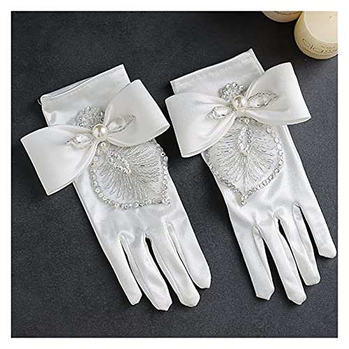 CHHNGPON Guantes de Novia Guantes Nupciales Bowknot Perla Guantes de satén con Cuentas Wowen Guantes de Boda Wowen para Novia Gants de Femmes Vestido con Guantes (Color : 1)
