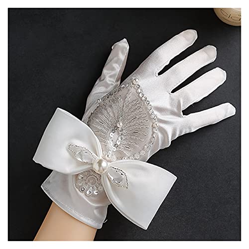 CHHNGPON Guantes de Novia Guantes Nupciales Bowknot Perla Guantes de satén con Cuentas Wowen Guantes de Boda Wowen para Novia Gants de Femmes Vestido con Guantes (Color : 1)