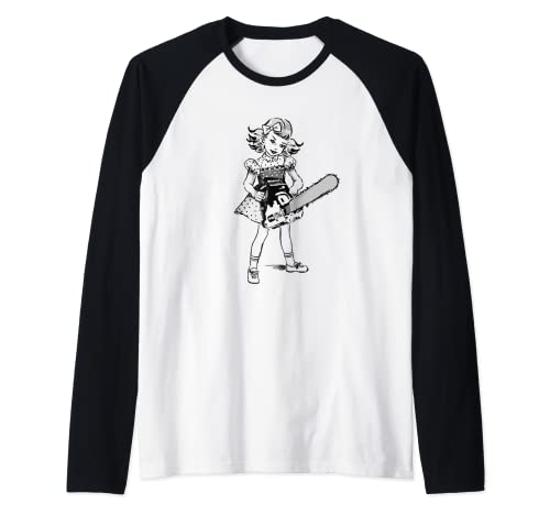 Chica siniestra con motosierra Camiseta Manga Raglan