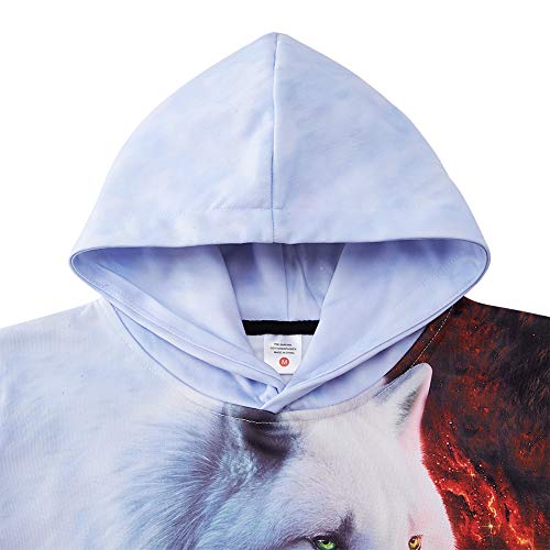 chicolife Niños Niñas Sudadera con Capucha 3D Lobo Blanco y Negro Impreso Hoodie Dibujos Animados Ropa con Bolsillos, M, 5-6 años