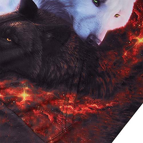 chicolife Niños Niñas Sudadera con Capucha 3D Lobo Blanco y Negro Impreso Hoodie Dibujos Animados Ropa con Bolsillos, M, 5-6 años