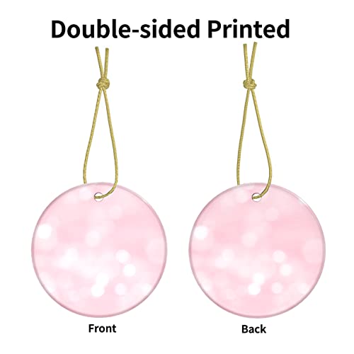 Christmas Ornaments Bulk Pseudo Glitter Effect Romantic Pink Cherry Blossom Bulk Christmas Ornaments Circle Bauble Hanging Ornament Two-Sided Painted For Holiday Family & Friends Gift