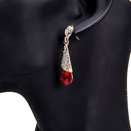 Chtom Pendientes de gota de lágrimas bohemios for mujer Cubic circonia Cristal Diamante Largo Colgante Pendientes Pendientes Division Dama Pendiente Joyería Accesorios Amor Regalo Rojo Cómodo y prácti
