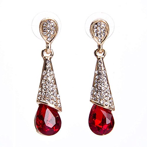 Chtom Pendientes de gota de lágrimas bohemios for mujer Cubic circonia Cristal Diamante Largo Colgante Pendientes Pendientes Division Dama Pendiente Joyería Accesorios Amor Regalo Rojo Cómodo y prácti