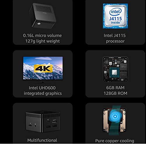 CHUWI LarkBox Mini PC 4K más pequeño del mundo Intel Celeron J4115 Quad Core 6GB RAM 128GB ROM Ordenador de sobremesa Windows 10 HDMI USB-C