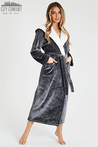 CityComfort Albornoz para Mujer Súper Suave en Chenille Bata con Capucha forrado con Peluche (Gris carbón, S)
